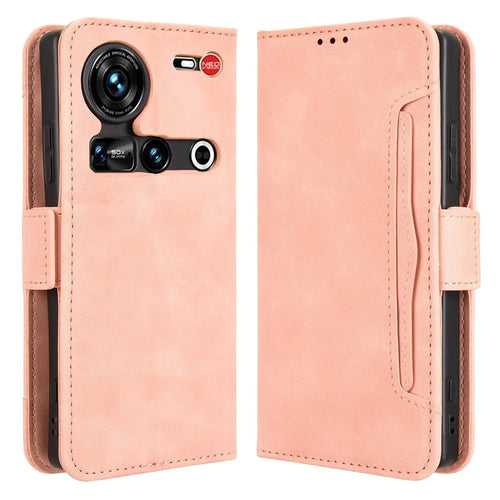For ZTE nubia Z70S Ultra 5G / nubia Z70 Ultra 5G Leather Case Phone Wallet Cover with Multiple Card Slots - Pink - 1