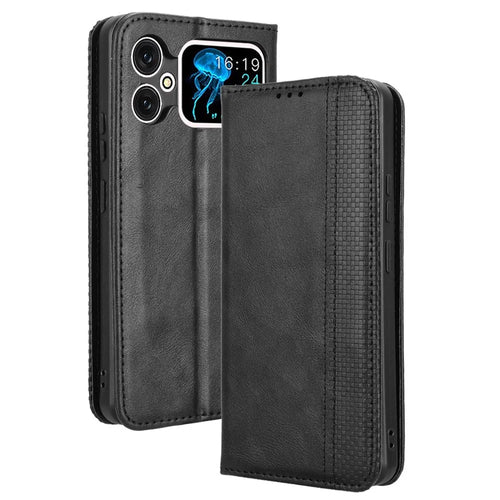 For Cubot A20 Leather Case Wallet Stand Retro Texture Phone Cover - Black - 1