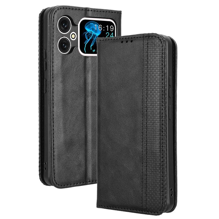 For Cubot A20 Leather Case Wallet Stand Retro Texture Phone Cover - Black - 1