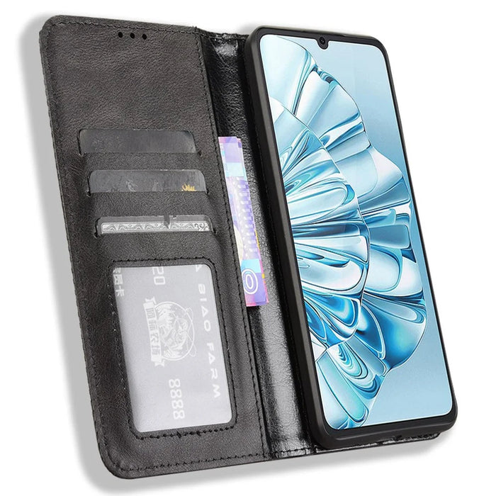 For Cubot A20 Leather Case Wallet Stand Retro Texture Phone Cover - Black - 2