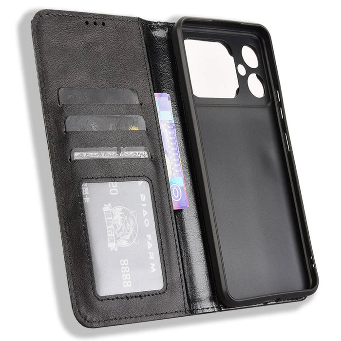 For Cubot A20 Leather Case Wallet Stand Retro Texture Phone Cover - Black - 5