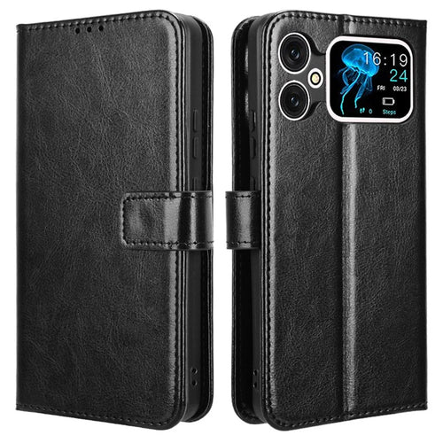 For Cubot A20 Case Crazy Horse Texture PU Leather Phone Wallet Cover - Black - 1