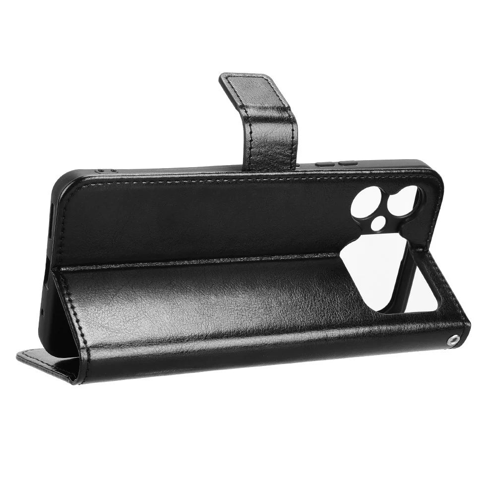 For Cubot A20 Case Crazy Horse Texture PU Leather Phone Wallet Cover - Black - 3