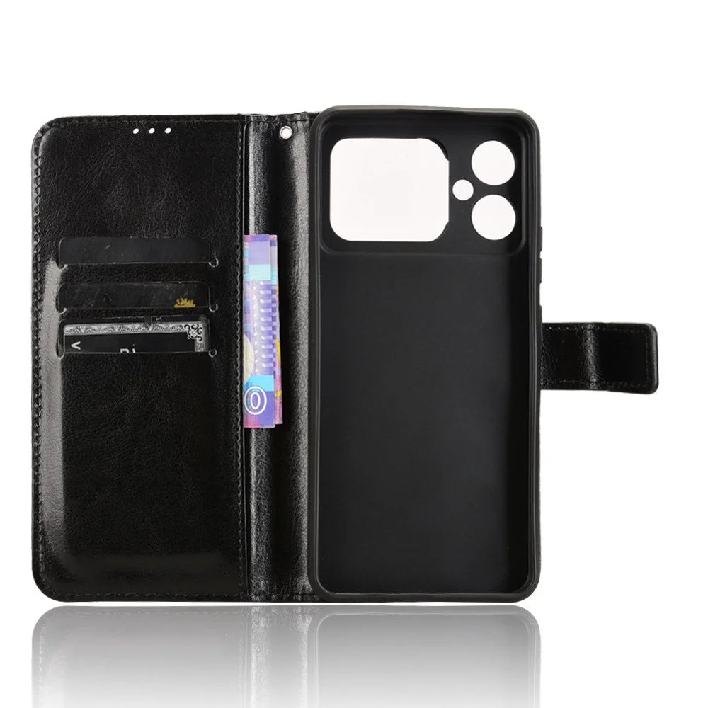 For Cubot A20 Case Crazy Horse Texture PU Leather Phone Wallet Cover - Black - 4