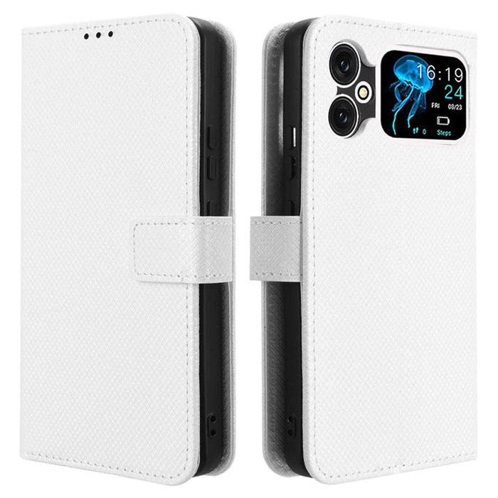 For Cubot A20 Case PU Leather Diamond Texture Wallet Phone Cover - White - 1