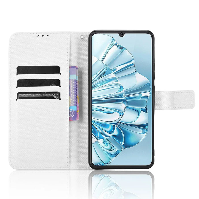 For Cubot A20 Case PU Leather Diamond Texture Wallet Phone Cover - White - 2