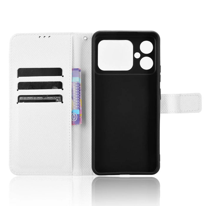 For Cubot A20 Case PU Leather Diamond Texture Wallet Phone Cover - White - 4