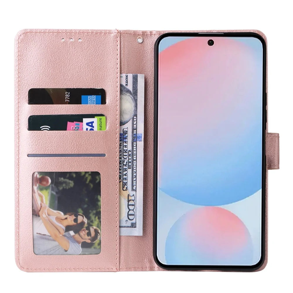 For Samsung Galaxy A56 5G / A36 5G / A37 5G / A27 5G Case Wallet Stand View PU Leather Phone Cover - Rose Gold - 2