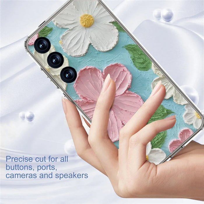 For Samsung Galaxy S25 Phone Case IMD Pattern Print PC TPU Mobile Cover - Pink White Flower - 3