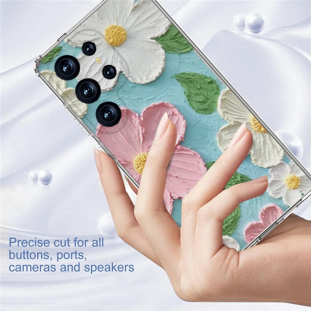 For Samsung Galaxy S25 Ultra Phone Case IMD Pattern Print PC TPU Mobile Cover - Pink White Flower - 3