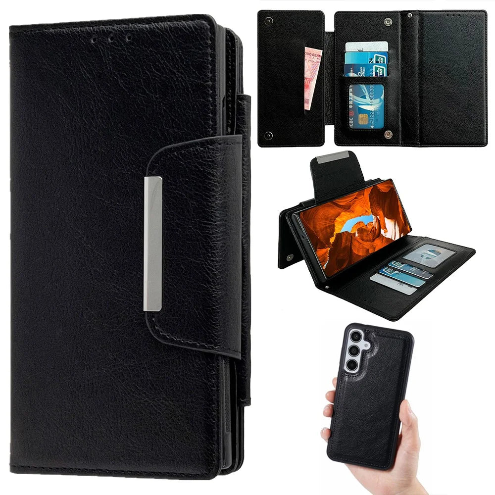 For Samsung Galaxy S25+ Detachable Cover PU Leather 2 in 1 Magnetic Wallet Phone Case - Black - 1