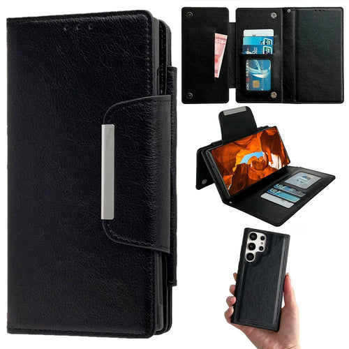 For Samsung Galaxy S25 Ultra Detachable Cover PU Leather 2 in 1 Magnetic Wallet Phone Case - Black - 1