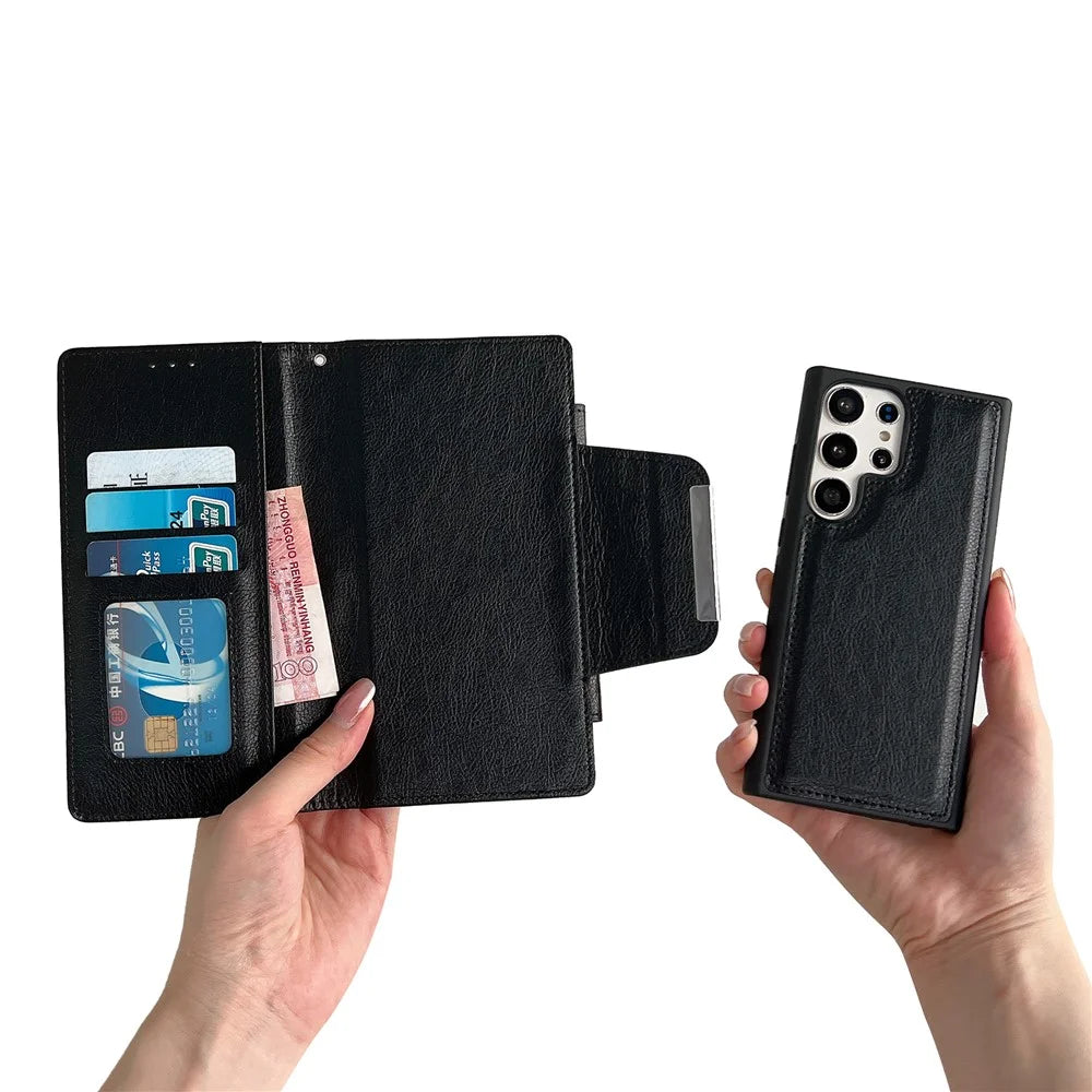 For Samsung Galaxy S25 Ultra Detachable Cover PU Leather 2 in 1 Magnetic Wallet Phone Case - Black - 2