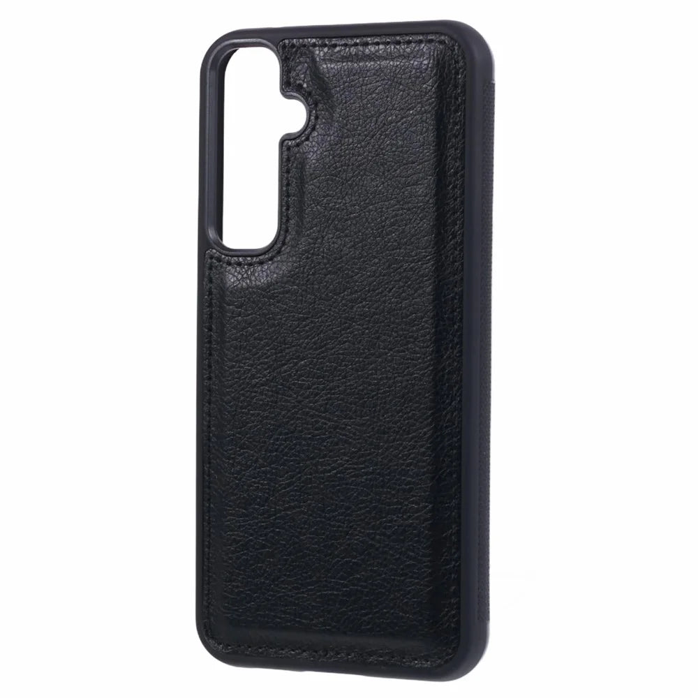 For Samsung Galaxy S25 Case Calf Texture PU Leather Anti Fingerprint Back Phone Cover - Black - 2