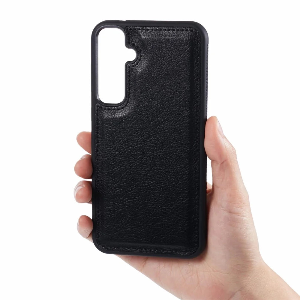 For Samsung Galaxy S25 Case Calf Texture PU Leather Anti Fingerprint Back Phone Cover - Black - 3