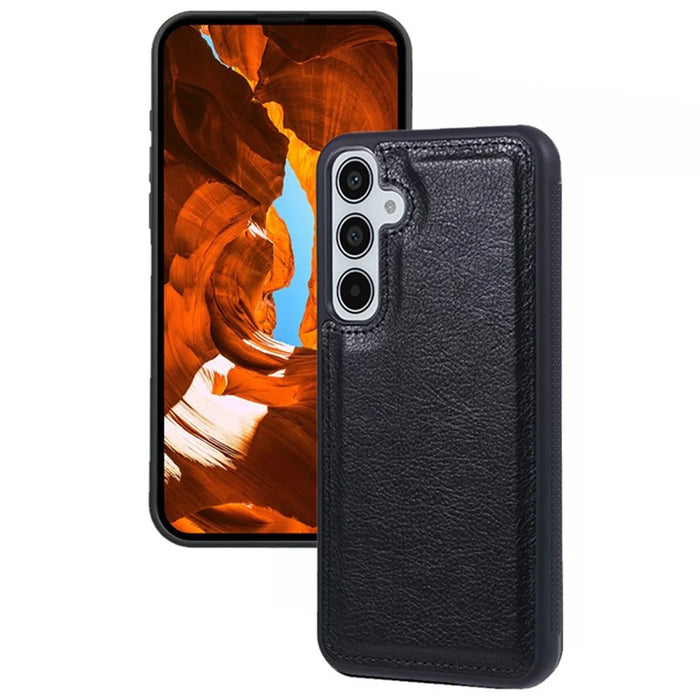 For Samsung Galaxy S25+ Case Calf Texture PU Leather Anti Fingerprint Back Phone Cover - Black - 1
