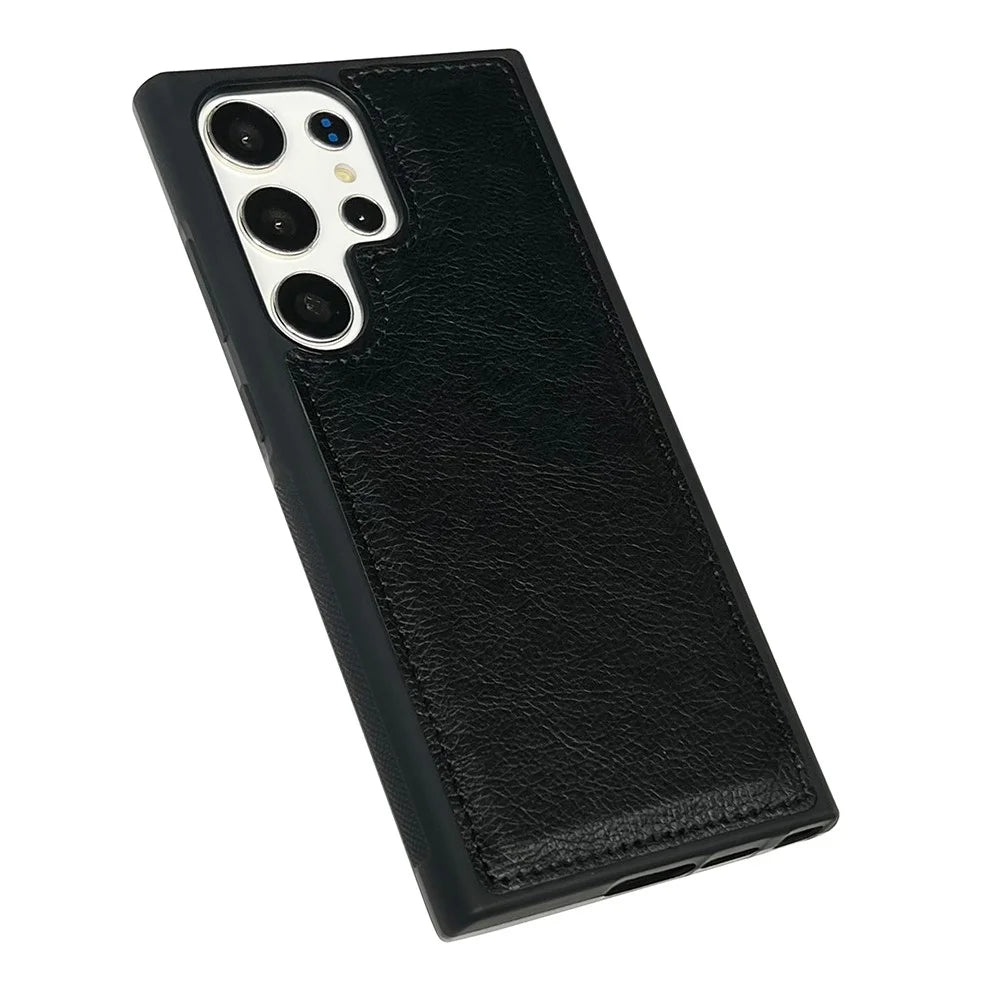 For Samsung Galaxy S25 Ultra Case Calf Texture PU Leather Anti Fingerprint Back Phone Cover - Black - 4