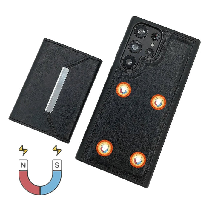 For Samsung Galaxy S25 Ultra Case Card Bag Kickstand TPU + PU Phone Cover - Black - 2