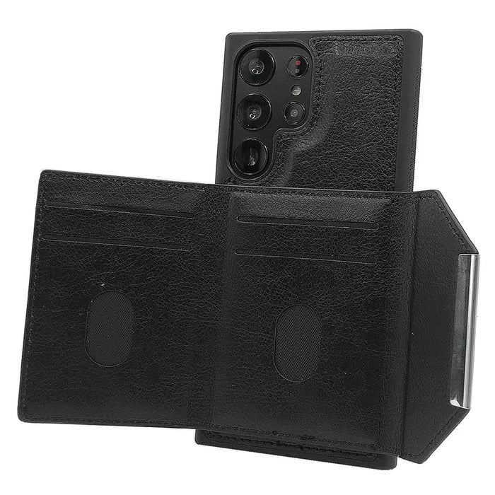 For Samsung Galaxy S25 Ultra Case Card Bag Kickstand TPU + PU Phone Cover - Black - 3