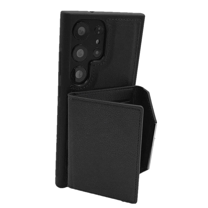 For Samsung Galaxy S25 Ultra Case Card Bag Kickstand TPU + PU Phone Cover - Black - 4