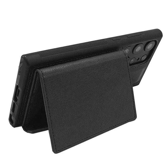 For Samsung Galaxy S25 Ultra Case Card Bag Kickstand TPU + PU Phone Cover - Black - 5