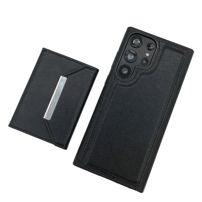 For Samsung Galaxy S25 Ultra Case Card Bag Kickstand TPU + PU Phone Cover - Black - 6