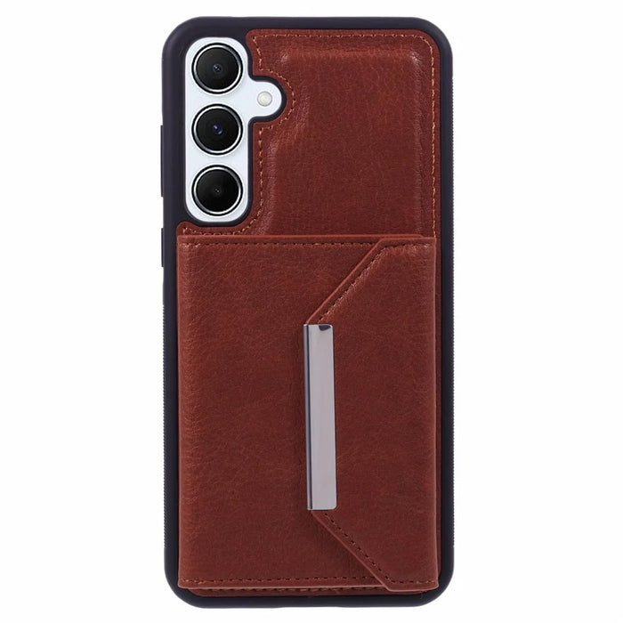 For Samsung Galaxy S25+ Case Card Bag Kickstand TPU + PU Phone Cover - Brown - 2