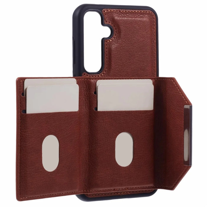 For Samsung Galaxy S25+ Case Card Bag Kickstand TPU + PU Phone Cover - Brown - 3