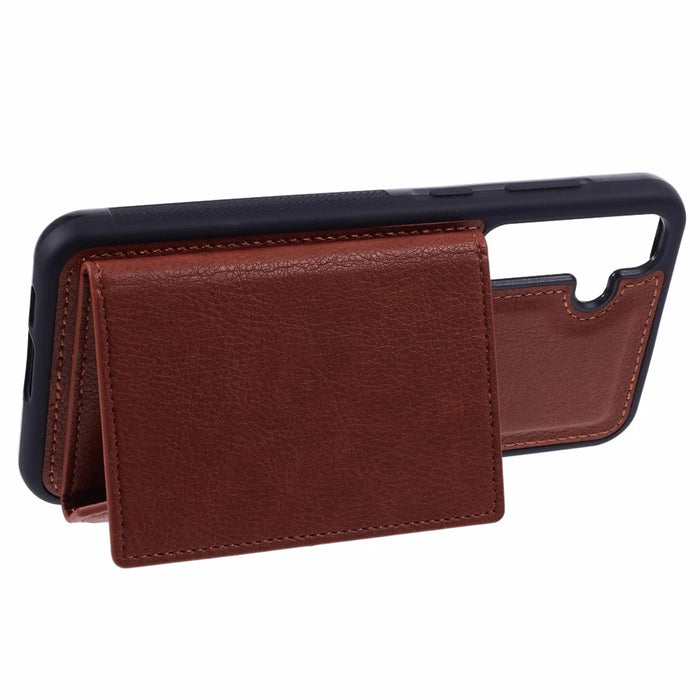 For Samsung Galaxy S25+ Case Card Bag Kickstand TPU + PU Phone Cover - Brown - 6