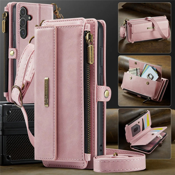 CASEME For Samsung Galaxy S25+ Case  C39 RFID Blocking Zipper Wallet Stand Leather Cover with Strap - Pink - 5