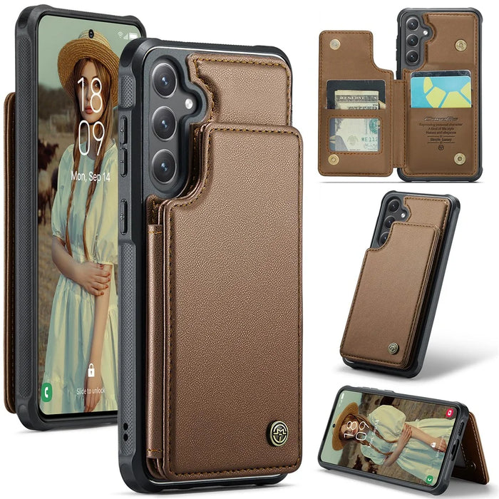 CASEME For Samsung Galaxy S25 Phone Case  C22 Leather Back Cover with RFID Blocking Card Slots - Brown - 1
