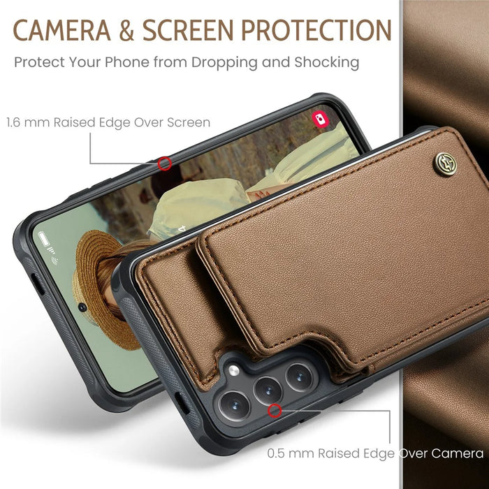 CASEME For Samsung Galaxy S25 Phone Case  C22 Leather Back Cover with RFID Blocking Card Slots - Brown - 6