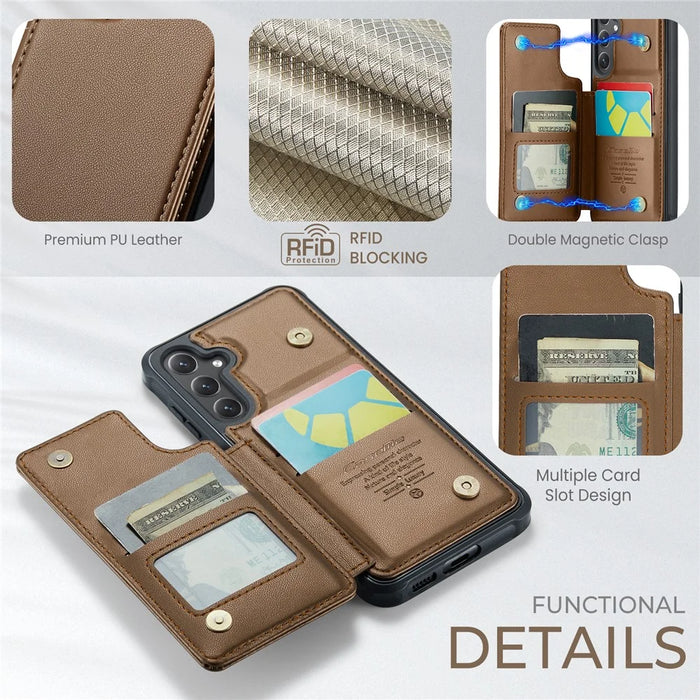 CASEME For Samsung Galaxy S25 Phone Case  C22 Leather Back Cover with RFID Blocking Card Slots - Brown - 7