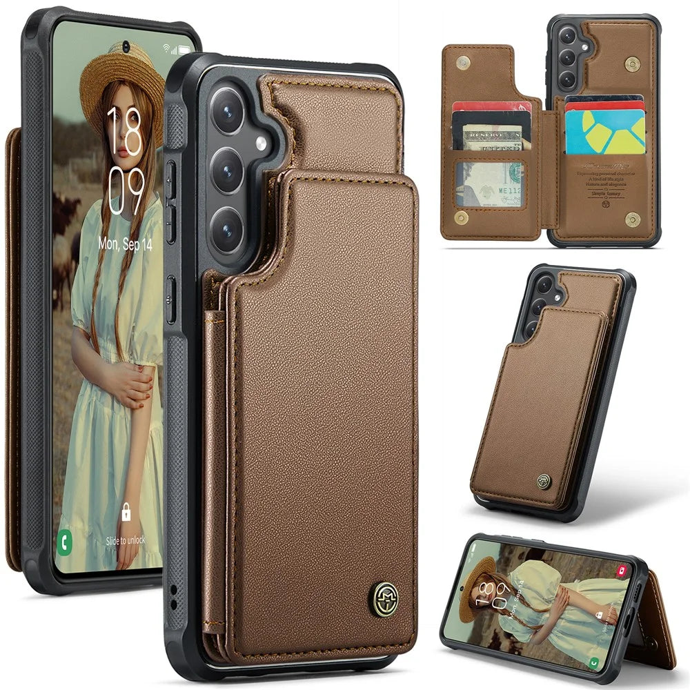 CASEME For Samsung Galaxy S25+ Phone Case  C22 Leather Back Cover with RFID Blocking Card Slots - Brown - 1