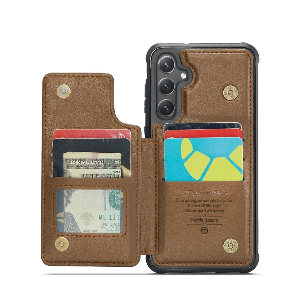 CASEME For Samsung Galaxy S25+ Phone Case  C22 Leather Back Cover with RFID Blocking Card Slots - Brown - 3