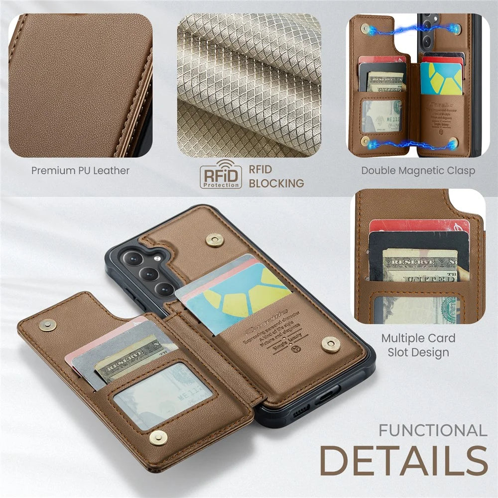 CASEME For Samsung Galaxy S25+ Phone Case  C22 Leather Back Cover with RFID Blocking Card Slots - Brown - 6