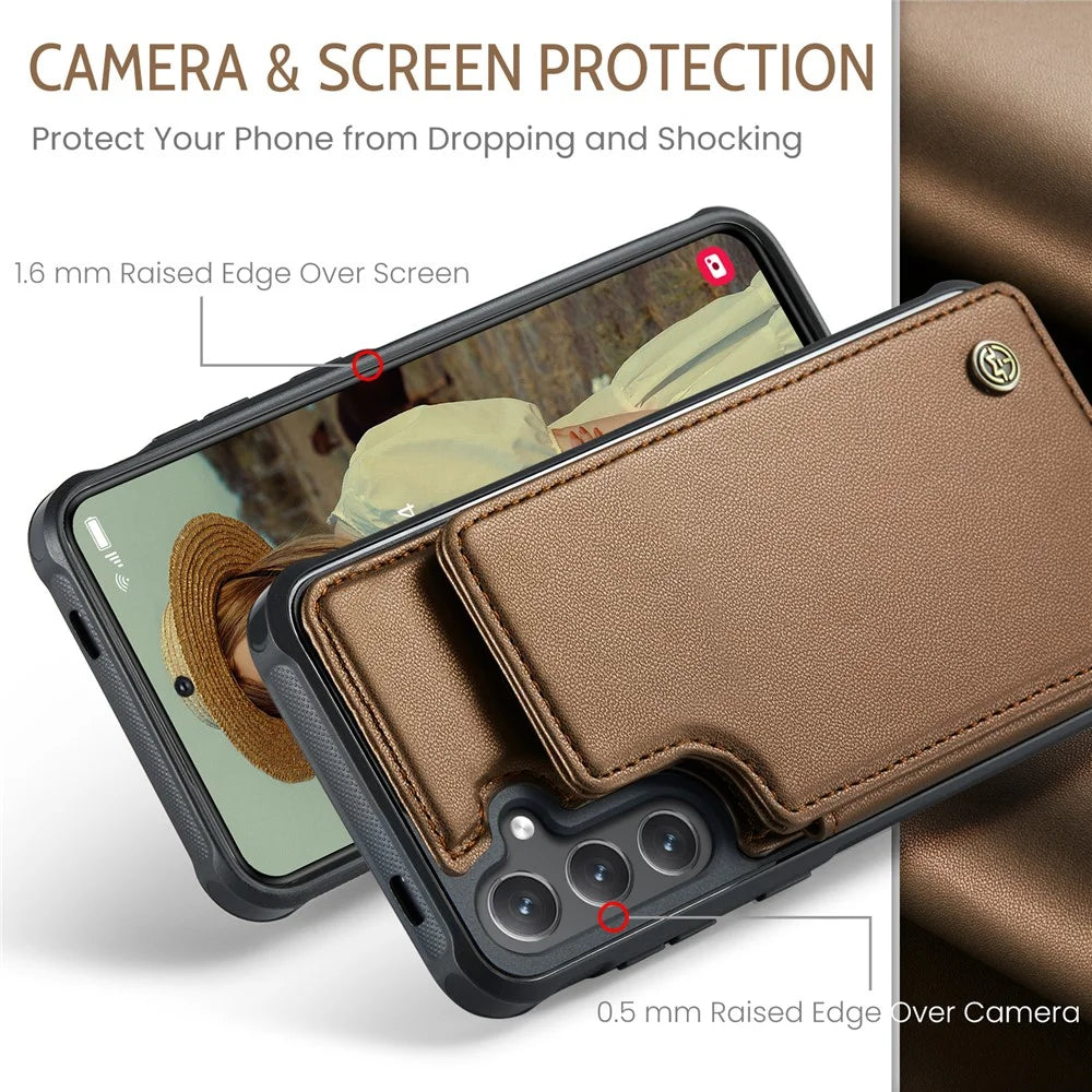 CASEME For Samsung Galaxy S25+ Phone Case  C22 Leather Back Cover with RFID Blocking Card Slots - Brown - 7