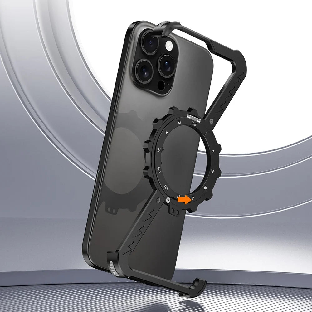 For iPhone 15 Pro Max Kickstand Case Compatible with MagSafe Z Shape Bumper Phone Cover - Black - 3