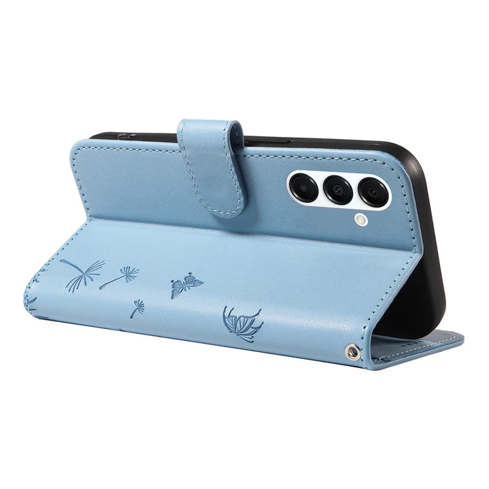 For Samsung Galaxy A55 5G Leather Case Wallet Phone Cover Dandelion Imprint - Sky Blue - 4