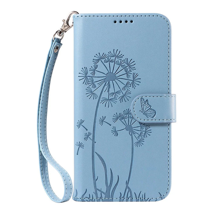 For Samsung Galaxy A55 5G Leather Case Wallet Phone Cover Dandelion Imprint - Sky Blue - 6