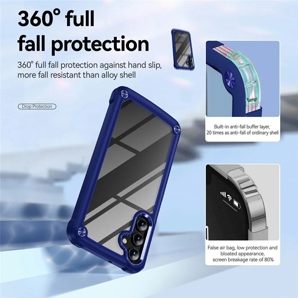 For Samsung Galaxy A56 5G Case Anti-Drop Alloy Lens Frame PC + TPU Phone Cover - Blue - 4