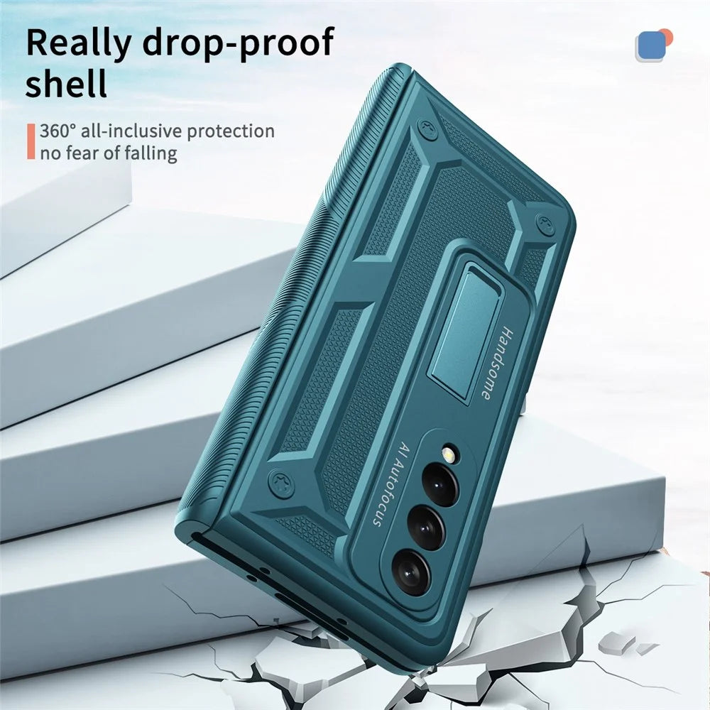 For Samsung Galaxy Z Fold4 5G Anti-drop Folding Phone Case Kickstand Magnetic Hinge Smartphone Cover with Tempered Glass Screen Protector Film - Green - 3