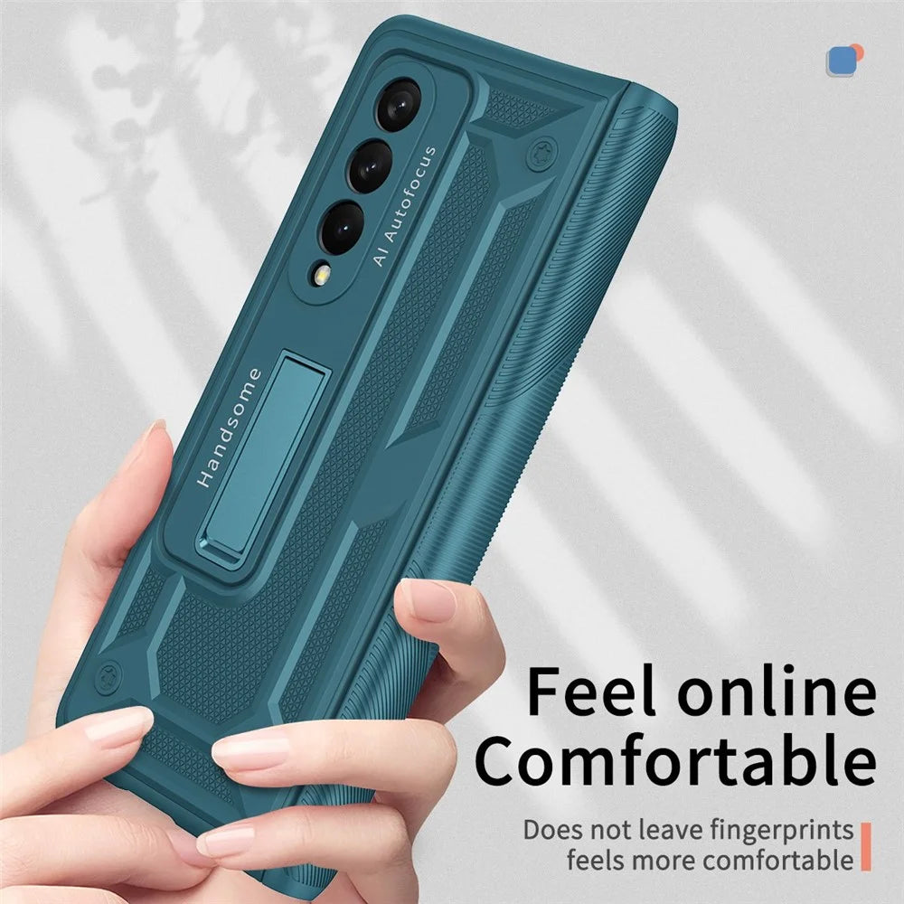 For Samsung Galaxy Z Fold4 5G Anti-drop Folding Phone Case Kickstand Magnetic Hinge Smartphone Cover with Tempered Glass Screen Protector Film - Green - 4