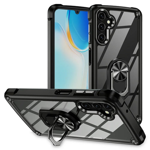 For Samsung Galaxy A56 5G Case Alloy Lens Frame PC + TPU Kickstand Phone Back Cover - Black - 1