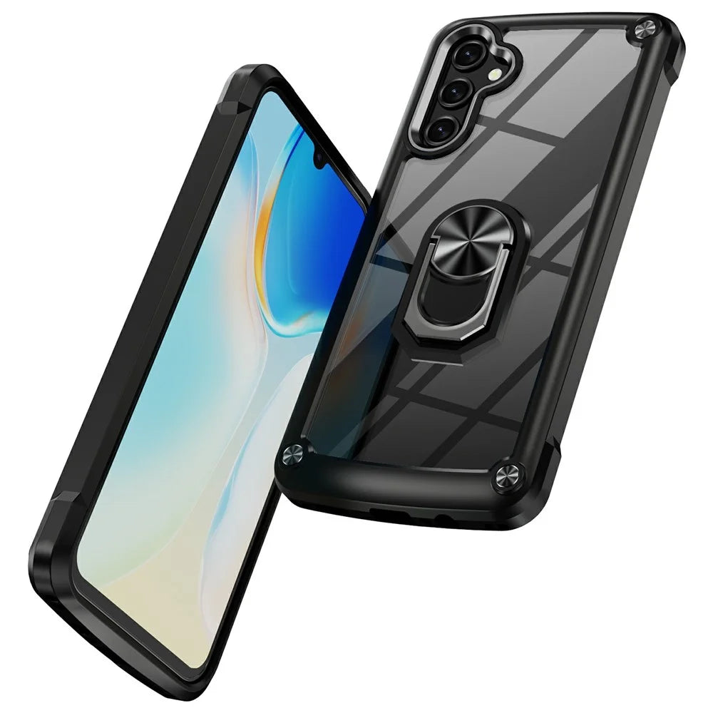 For Samsung Galaxy A56 5G Case Alloy Lens Frame PC + TPU Kickstand Phone Back Cover - Black - 2