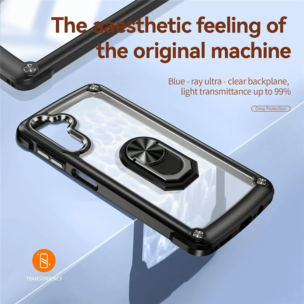 For Samsung Galaxy A56 5G Case Alloy Lens Frame PC + TPU Kickstand Phone Back Cover - Black - 3