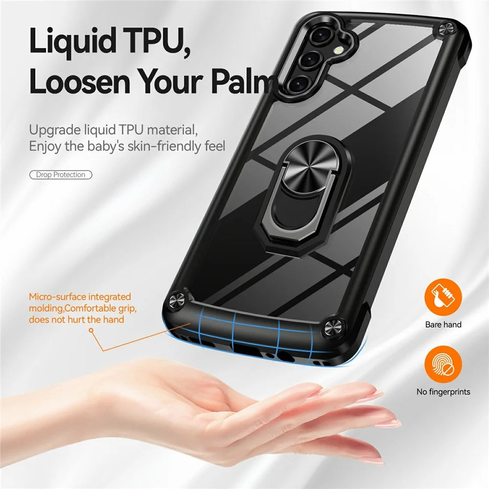 For Samsung Galaxy A56 5G Case Alloy Lens Frame PC + TPU Kickstand Phone Back Cover - Black - 4