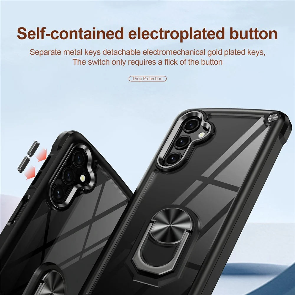 For Samsung Galaxy A56 5G Case Alloy Lens Frame PC + TPU Kickstand Phone Back Cover - Black - 7