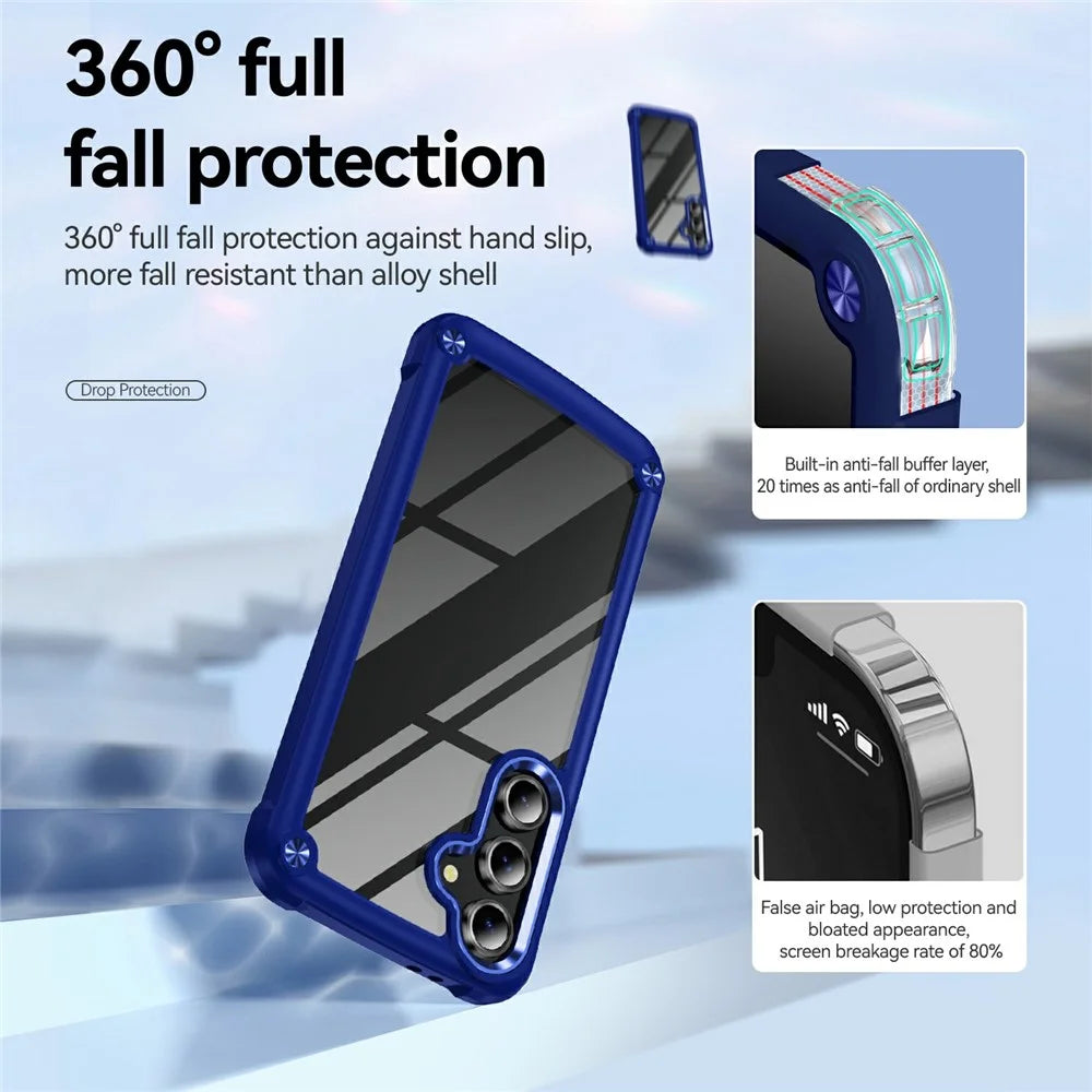 For Samsung Galaxy S24 FE Case Anti-Drop Alloy Lens Frame PC + TPU Phone Cover - Blue - 4