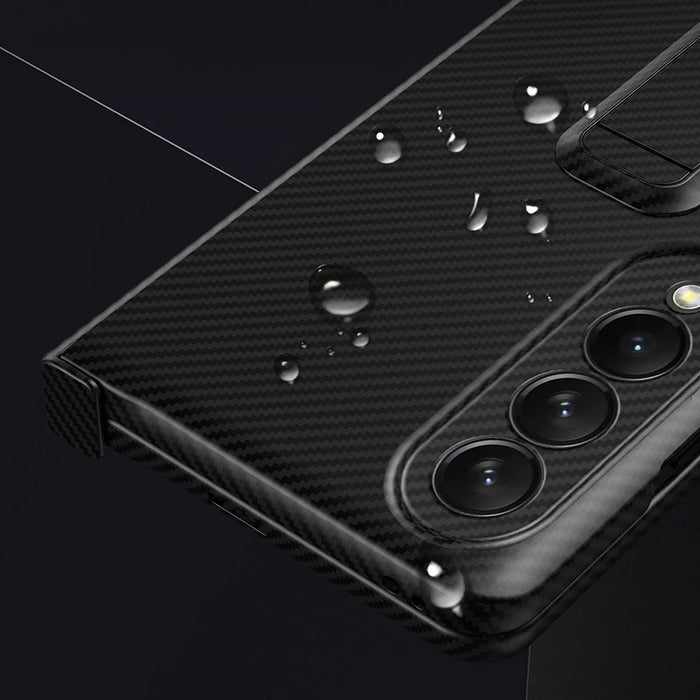 Drop-proof Phone Case for Samsung Galaxy Z Fold4 5G, Carbon Fiber Texture Protective Phone Cover with Kickstand - Cyan - 3